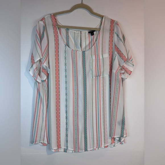 Torrid Plus Size 3 (3X/22-24) Striped Button-Back Blouse – Short Sleeve - Picture 9 of 13